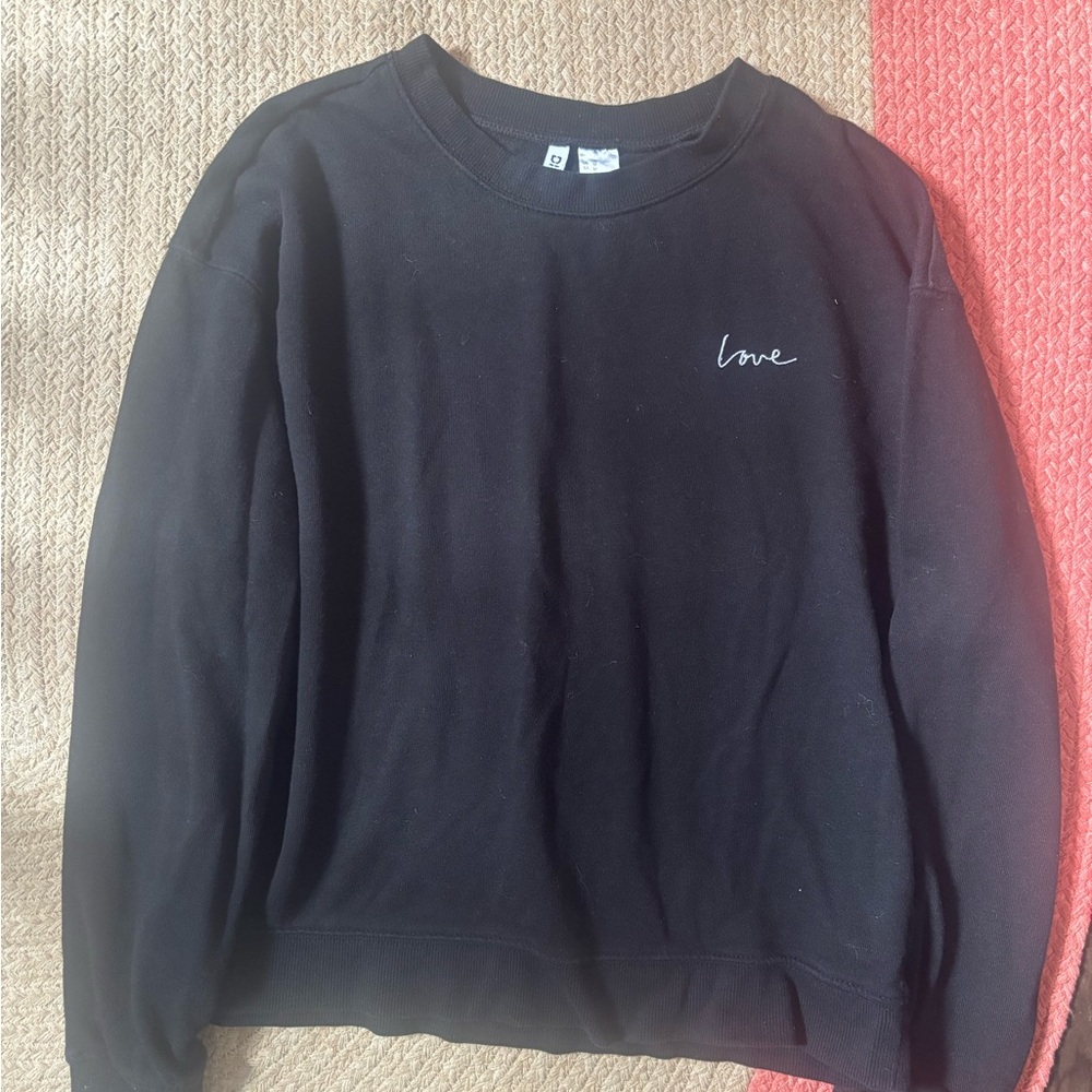 H&M Black Crewneck Sweater with Embroidery
